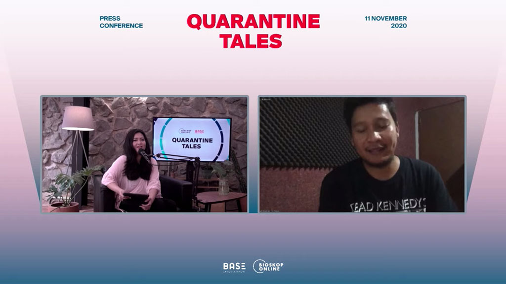 Tata Sidharta sedang menjelaskan film pendeknya yang akan hadir di omnibus Quarantine Tales