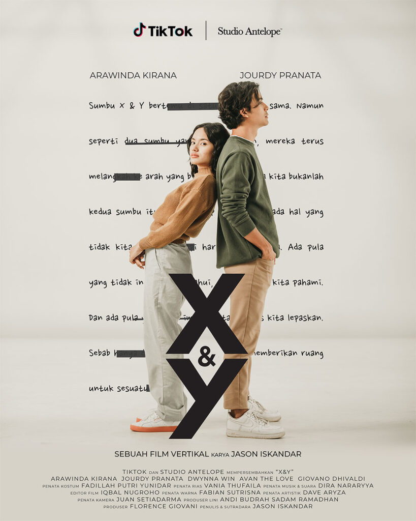 Official poster film X&Y, sebuah film pendek vertikal kolaborasi antara Studio Antelope dan TikTok.